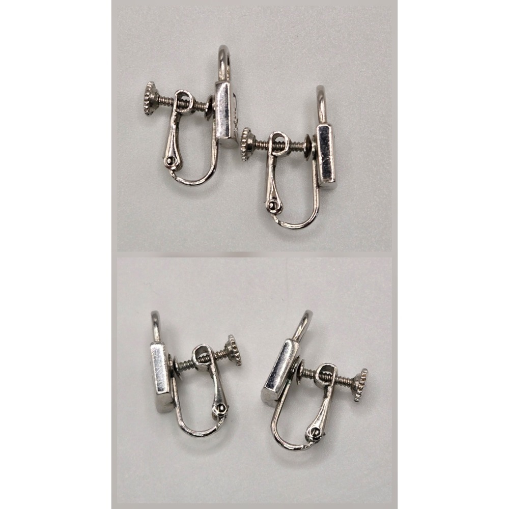 Christian Dior Vintage Padlock Screw Back Clip On Earrings Silver Tone Logo Lock - Picture 4 of 7